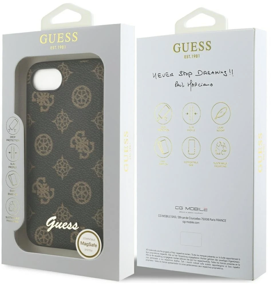 Guess Peony Script Logo MagSafe iPhone 16e Dėklas Juodas