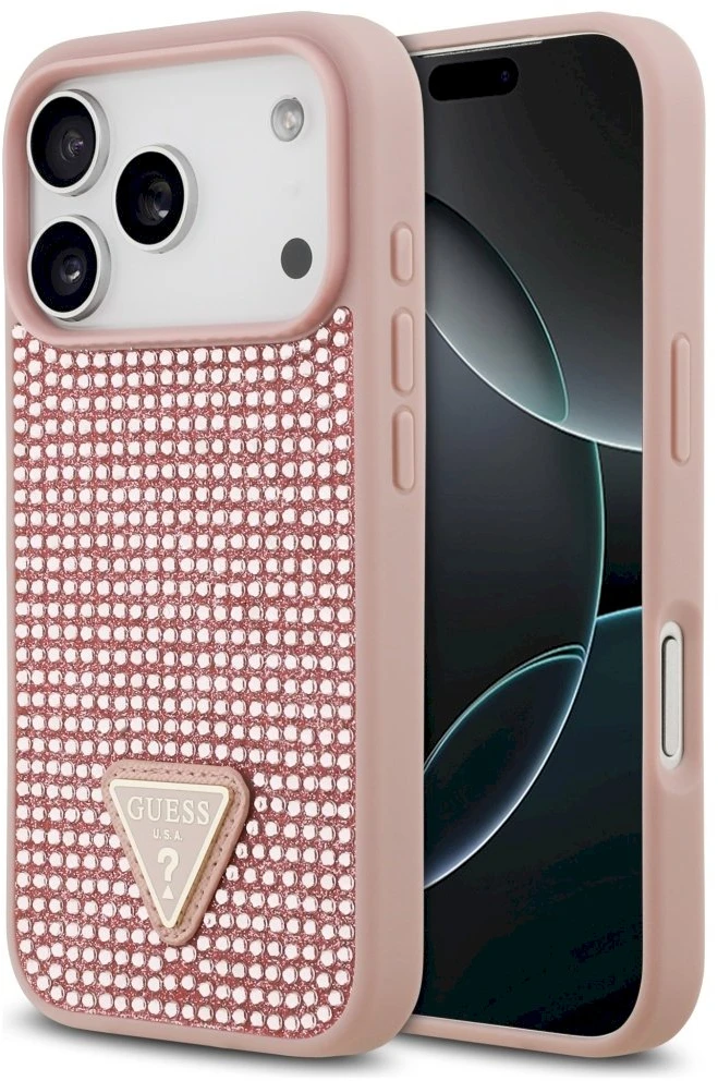 Dėklas Guess Rhinestone Triangle Logo for Apple iPhone 17 Pro pink