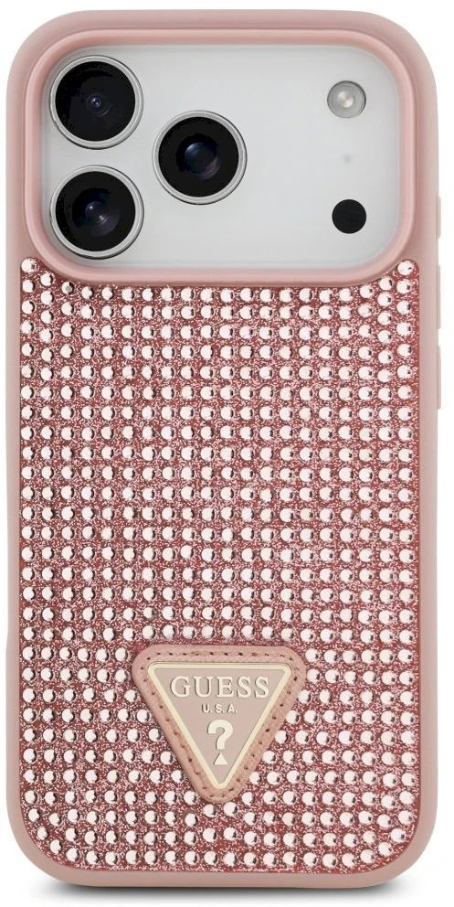 Dėklas Guess Rhinestone Triangle Logo for Apple iPhone 17 Pro pink