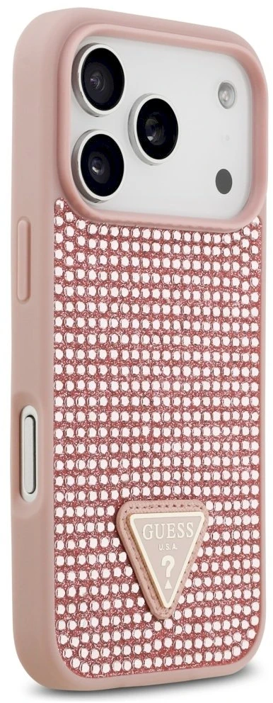 Dėklas Guess Rhinestone Triangle Logo for Apple iPhone 17 Pro pink
