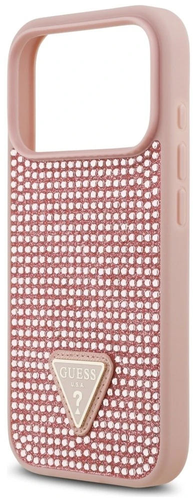 Dėklas Guess Rhinestone Triangle Logo for Apple iPhone 17 Pro pink