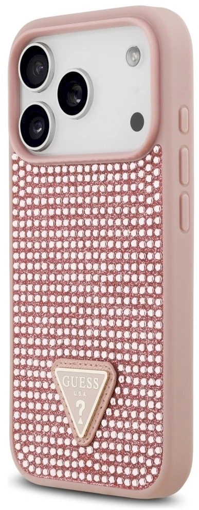 Dėklas Guess Rhinestone Triangle Logo for Apple iPhone 17 Pro pink
