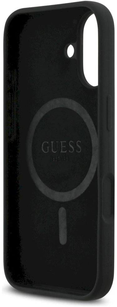 Dėklas Guess Silicone Triangle Logo MagSafe Apple iPhone 17 juodos spalvos