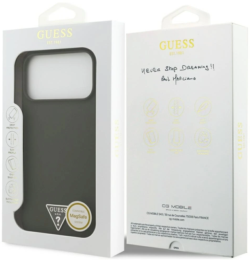 Guess Silicone Triangle Logo MagSafe - dėklas skirtas Apple iPhone 17 Pro Max khaki