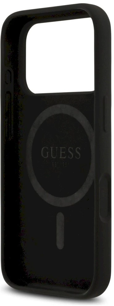 Dėklas Guess Silicone Triangle Logo MagSafe Apple iPhone 17 Pro juodos spalvos