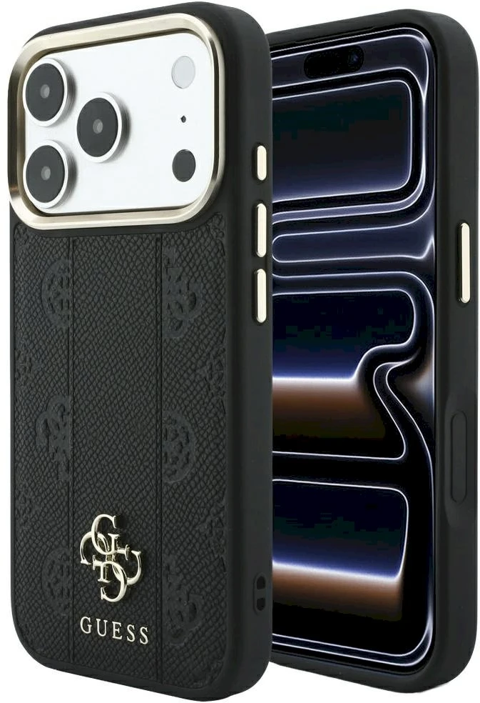 Dėklas Guess Case for IPHONE 18 Pro Max/17 Pro Max compatible with MagSafe (Stripe Peony 4G Logo) juodas