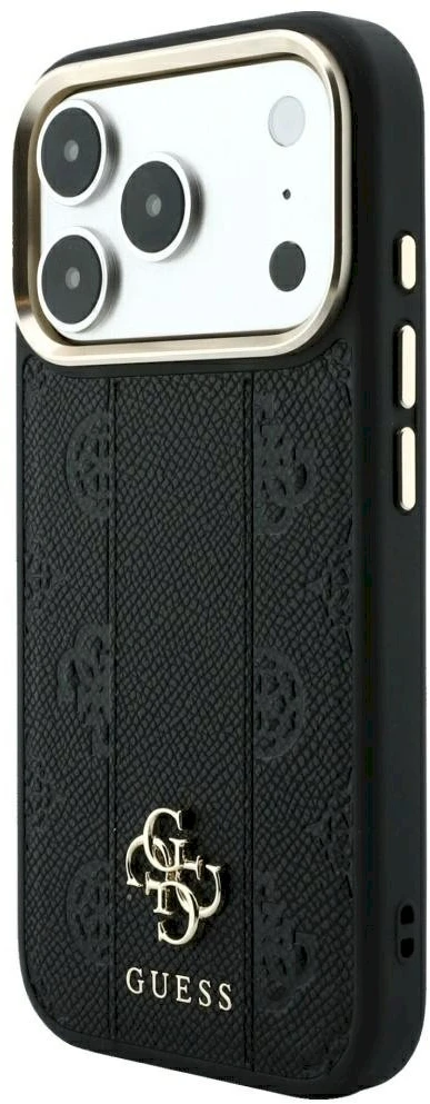 Dėklas Guess Case for IPHONE 18 Pro Max/17 Pro Max compatible with MagSafe (Stripe Peony 4G Logo) juodas