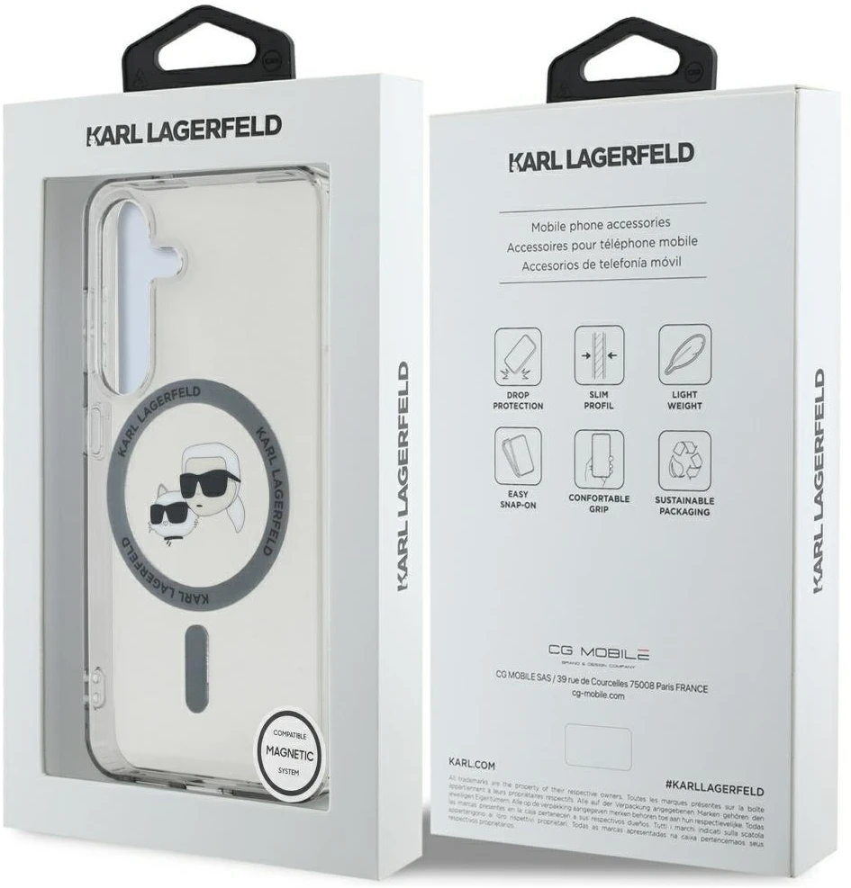 Dėklas Original Pouch Karl Lagerfeld Button Karl&Choupette Heads Printed Logo Magsafe skirtas Samsung Galaxy S25 Plus juodos spalvos