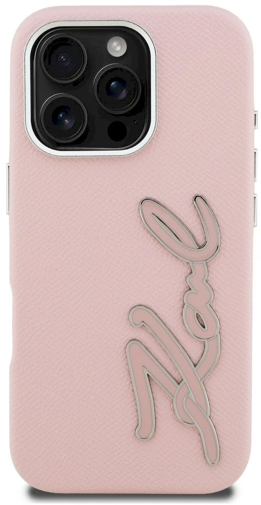 Dėklas Karl Lagerfeld FW Grained Signature Logo iPhone 16 Pro Case - Rožinė