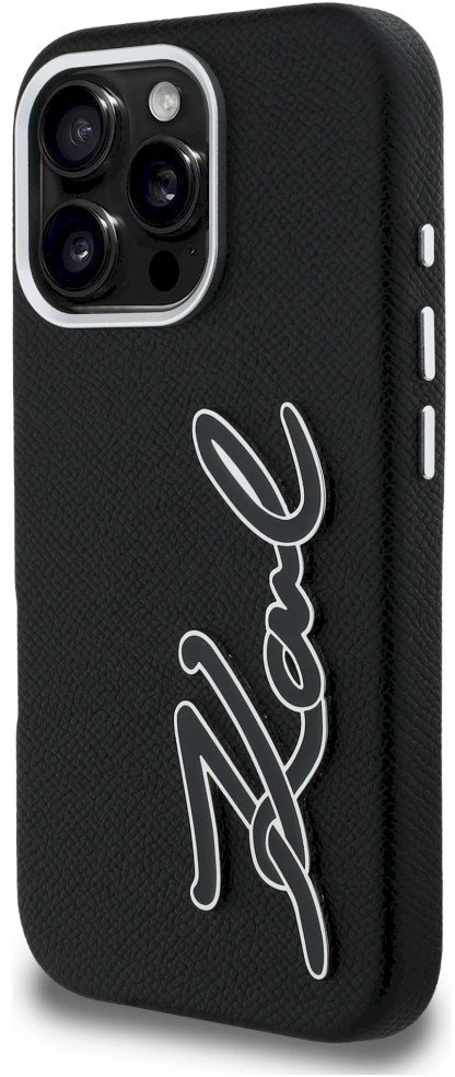 Dėklas Karl Lagerfeld FW Grained Signature Logo iPhone 16 Pro Case - Juodas