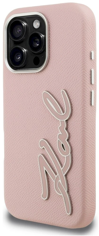 Dėklas Karl Lagerfeld FW Grained Signature Logo iPhone 16 Pro Case - Rožinė