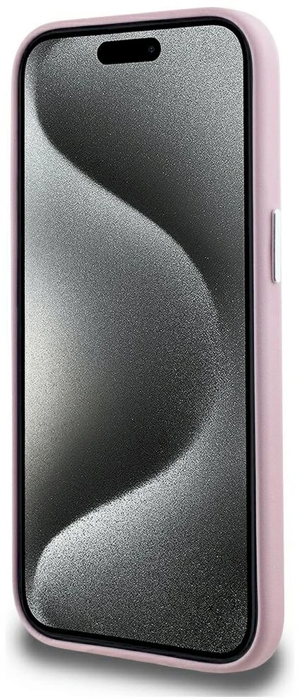 Dėklas Karl Lagerfeld FW Metal Plate MagSafe Apple iPhone 15 rožinės spalvos