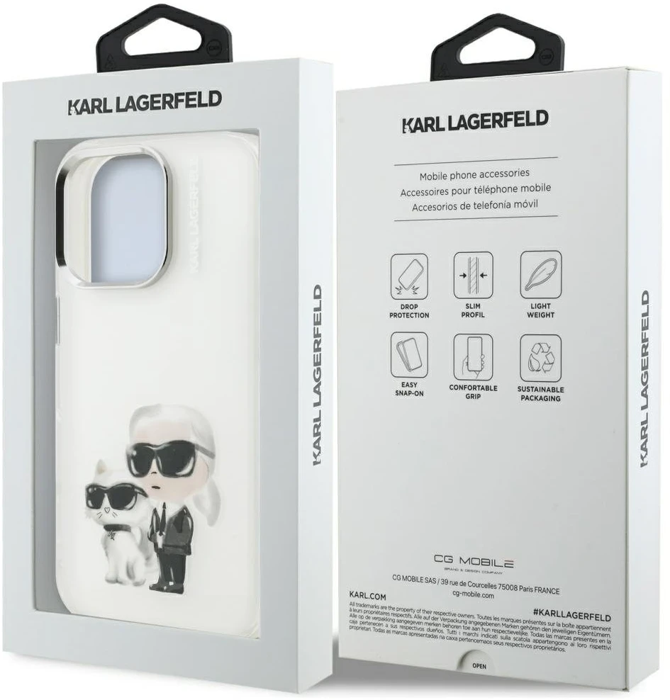 Karl Lagerfeld IML Aquarelle Karl & Choupette & Logo iPhone 16 Pro dėklas - Baltas