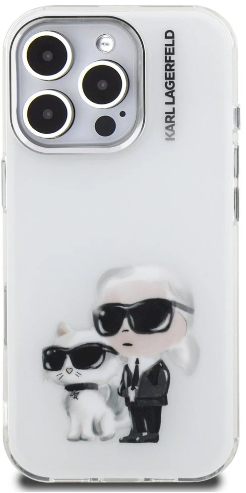 Karl Lagerfeld IML Aquarelle Karl & Choupette & Logo iPhone 16 Pro dėklas - Baltas
