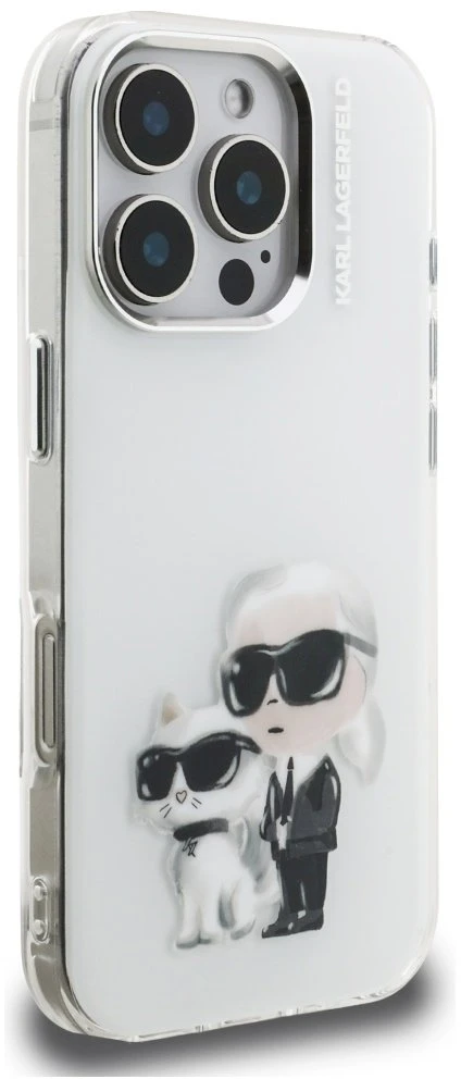 Karl Lagerfeld IML Aquarelle Karl & Choupette & Logo iPhone 16 Pro dėklas - Baltas