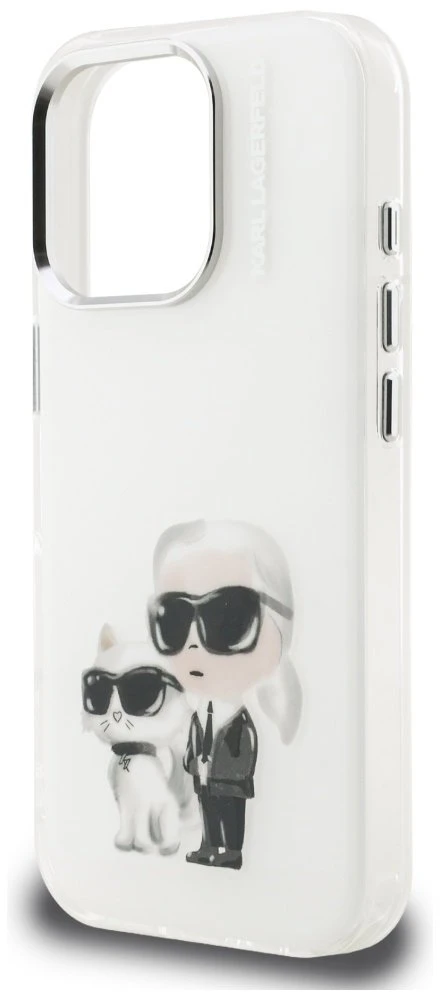 Karl Lagerfeld IML Aquarelle Karl & Choupette & Logo iPhone 16 Pro dėklas - Baltas