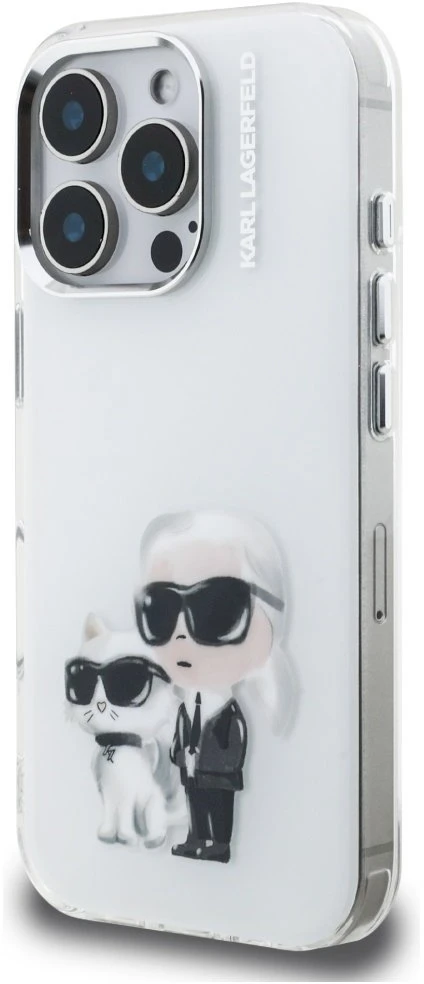 Karl Lagerfeld IML Aquarelle Karl & Choupette & Logo iPhone 16 Pro dėklas - Baltas