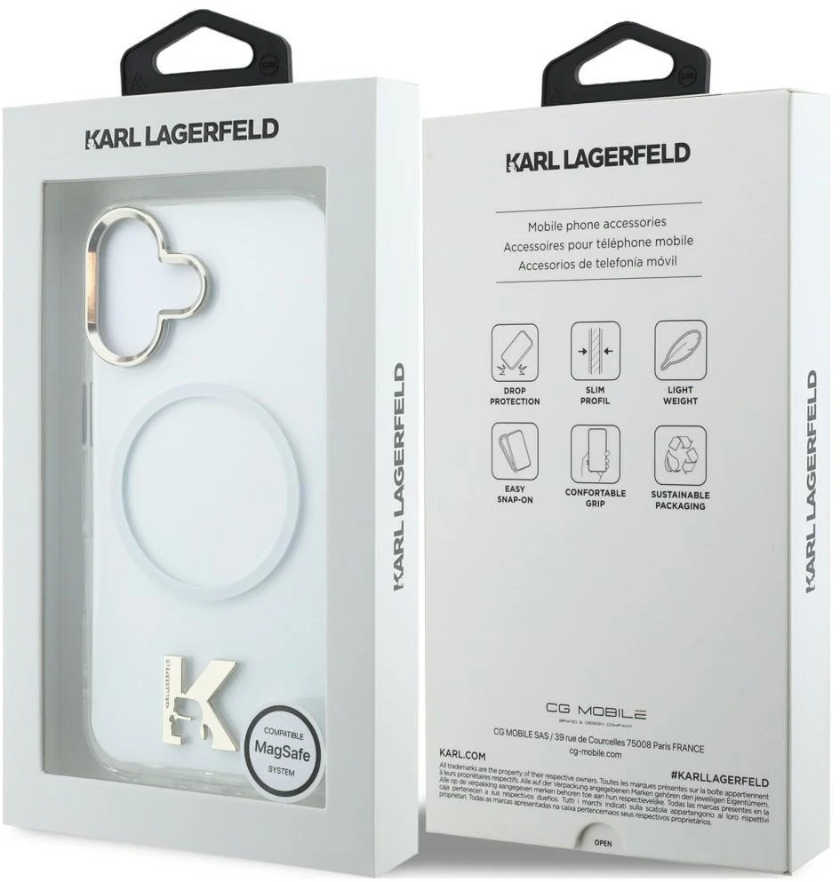 „Karl Lagerfeld IML K Head Logo MagSafe“ dėklas, skirtas „iPhone 17“ – skaidrus