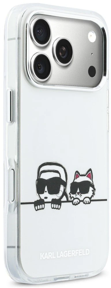 „Karl Lagerfeld IML Karl & Choupette Peekaboo Logo MagSafe“ dėklas, skirtas „iPhone 17 Pro“ – baltas