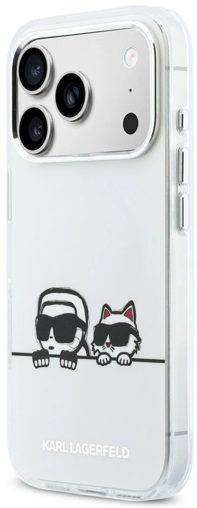 „Karl Lagerfeld IML Karl & Choupette Peekaboo Logo MagSafe“ dėklas, skirtas „iPhone 17 Pro“ – baltas