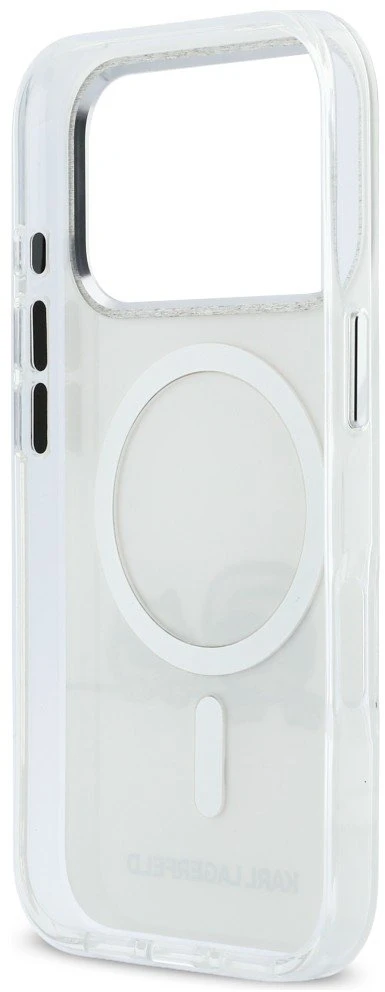 „Karl Lagerfeld IML Karl & Choupette Peekaboo Logo MagSafe“ dėklas, skirtas „iPhone 17 Pro“ – baltas