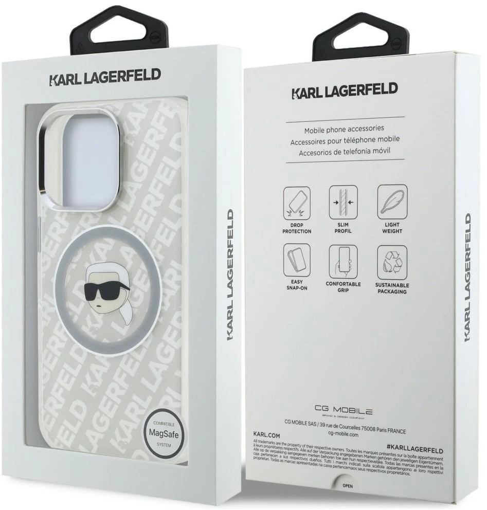 „Karl Lagerfeld IML“ „Karl Head“ logotipo „MagSafe“ dėklas, skirtas „iPhone 16 Pro“ – pilkas