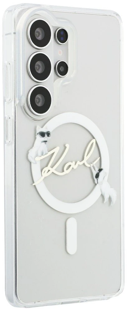 Karl Lagerfeld IML Choupette Karl Script Logo Magnetic dėklas skirtas Samsung Galaxy S26 Ultra Transparent