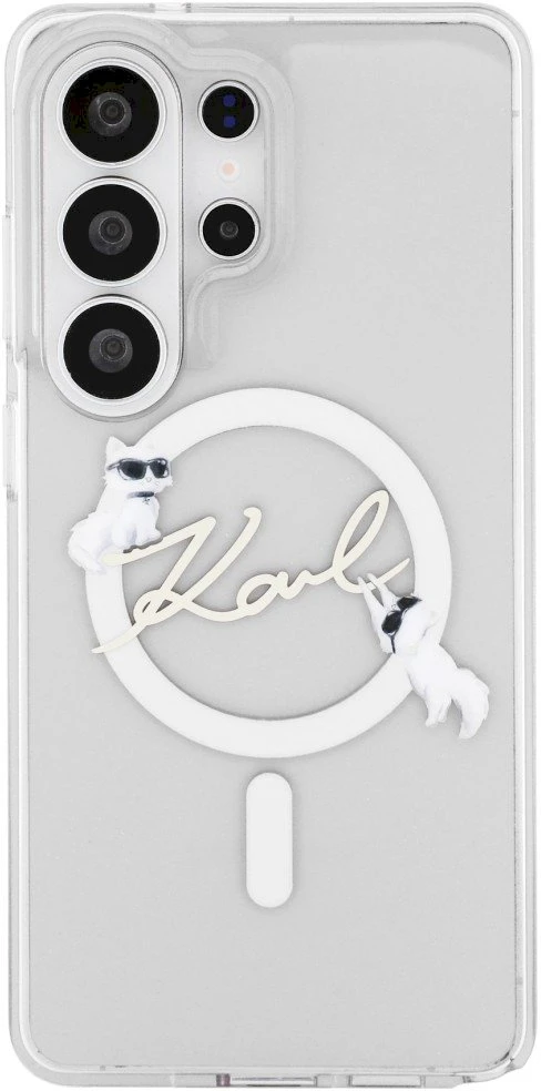 Karl Lagerfeld IML Choupette Karl Script Logo Magnetic dėklas skirtas Samsung Galaxy S26 Ultra Transparent