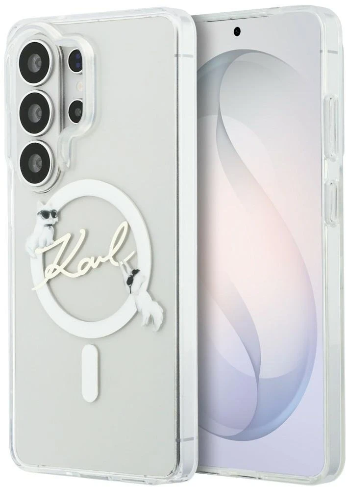 Karl Lagerfeld IML Choupette Karl Script Logo Magnetic dėklas skirtas Samsung Galaxy S26 Ultra Transparent