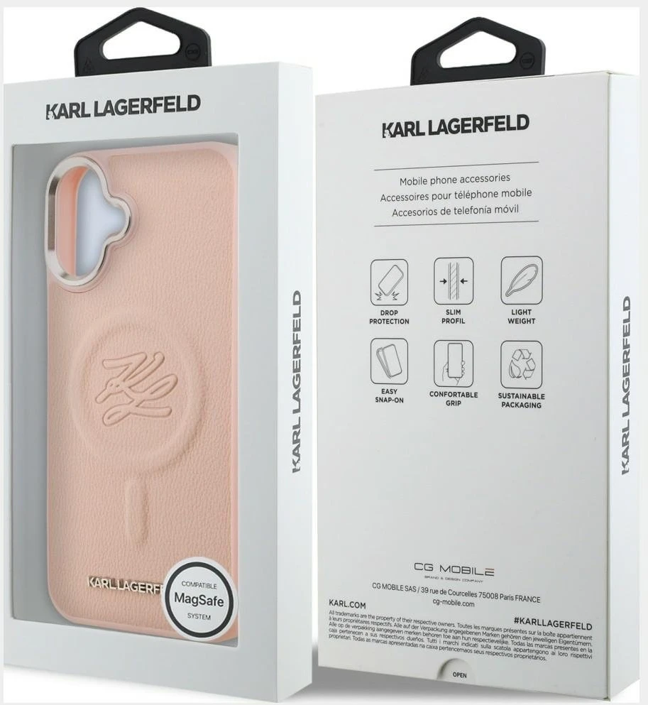 Dėklas Karl Lagerfeld Initial & Metal Logo MagSafe Case for iPhone 16 Plus - Rožinė