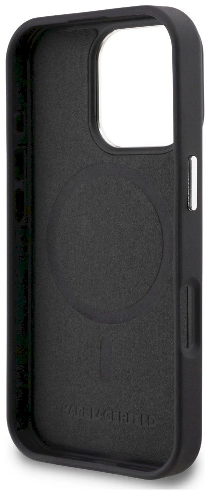 Karl Lagerfeld „MagSafe“ dėklas su inicialais ir metaliniu logotipu, skirtas „iPhone 16 Pro“ – Juodas