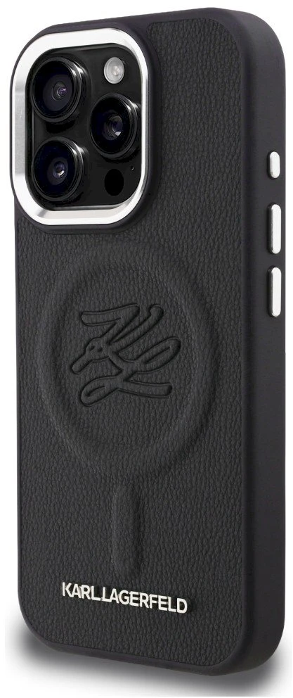 Karl Lagerfeld „MagSafe“ dėklas su inicialais ir metaliniu logotipu, skirtas „iPhone 16 Pro“ – Juodas