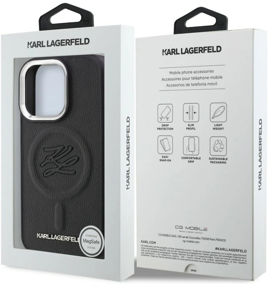 Karl Lagerfeld „MagSafe“ dėklas su inicialais ir metaliniu logotipu, skirtas „iPhone 16 Pro“ – Juodas