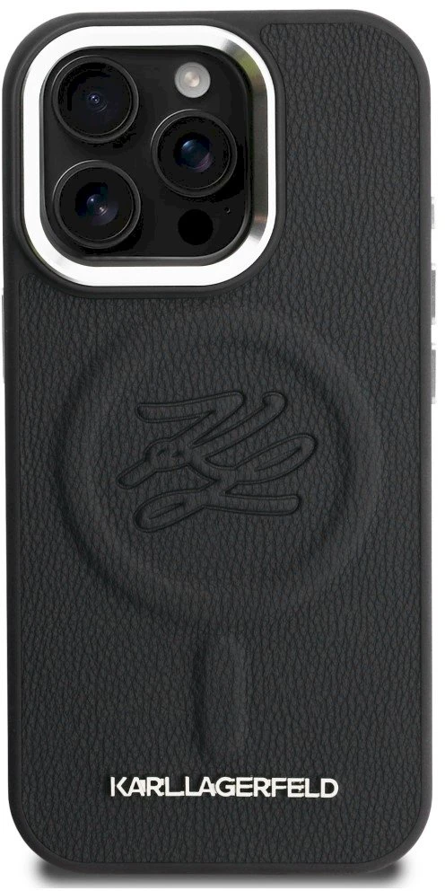 Karl Lagerfeld „MagSafe“ dėklas su inicialais ir metaliniu logotipu, skirtas „iPhone 16 Pro“ – Juodas