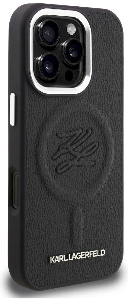 Karl Lagerfeld „MagSafe“ dėklas su inicialais ir metaliniu logotipu, skirtas „iPhone 16 Pro“ – Juodas