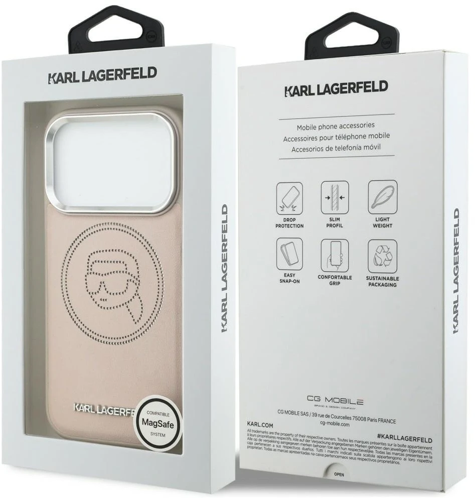 Dėklas Karl Lagerfeld K Head Point Logo MagSafe Case for iPhone 17 Pro - Rožinė