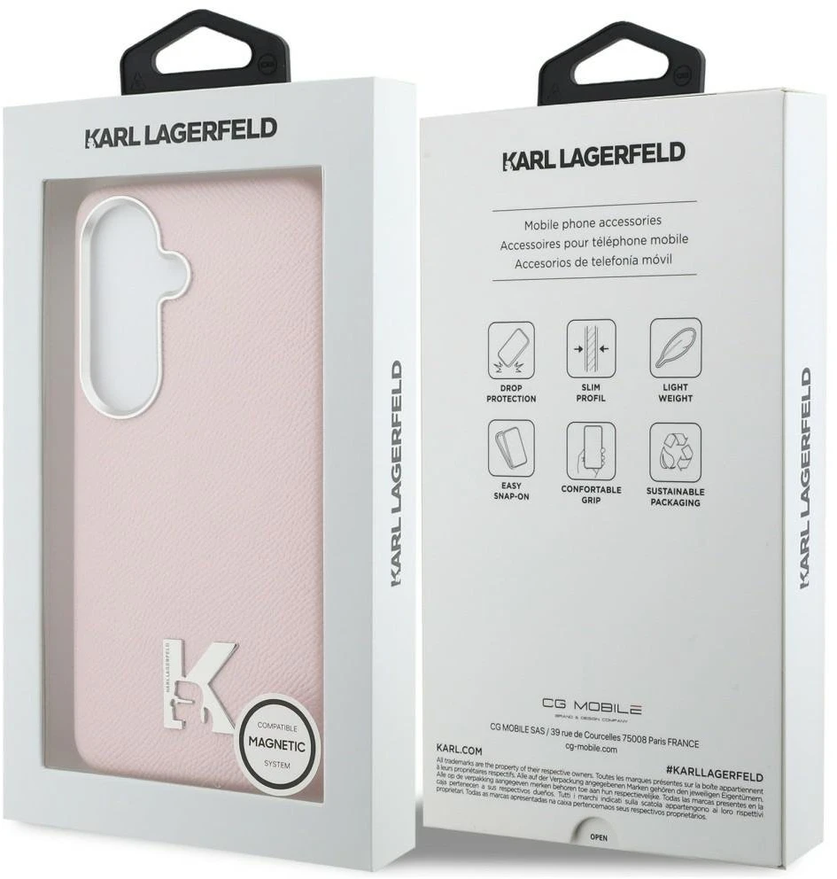Dėklas Karl Lagerfeld K Metal Logo MagSafe Samsung Galaxy S26 rožinės spalvos