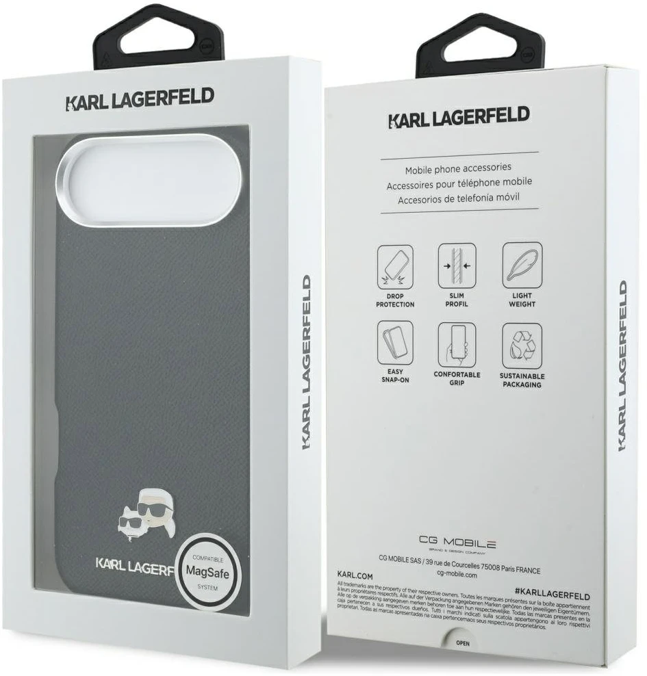 Karl Lagerfeld Karl & Choupette Head Pins Saffiano MagSafe dėklas iPhone Air - Juodas