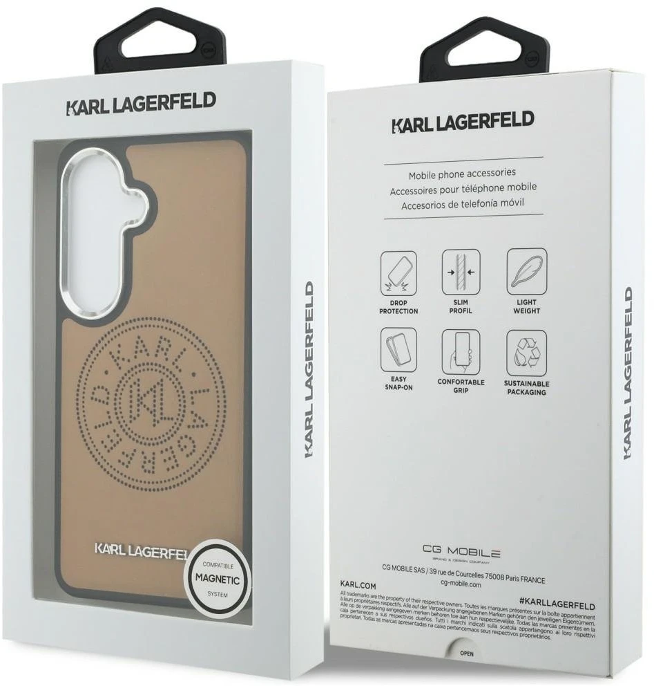 Dėklas Karl Lagerfeld Perforated KL MagSafe Samsung Galaxy S26 rudos spalvos