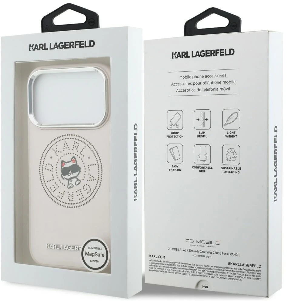 Dėklas Karl Lagerfeld Point & Choupette Sketch MagSafe Case for iPhone 17 Pro - Rožinė