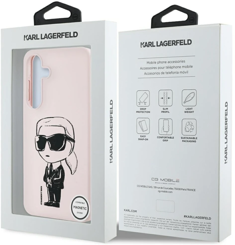 Dėklas Karl Lagerfeld Silicone Graffiti Ikonik Printed Logo MagSafe Samsung Galaxy S25 rožinės spalvos