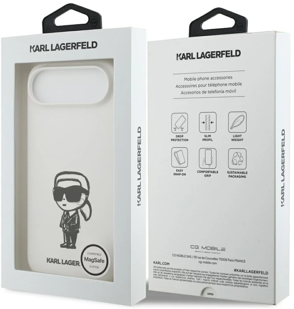 „Karl Lagerfeld“ silikoninis „Karl Sketch & Logo MagSafe“ dėklas, skirtas „iPhone 17 Air“ – Baltas