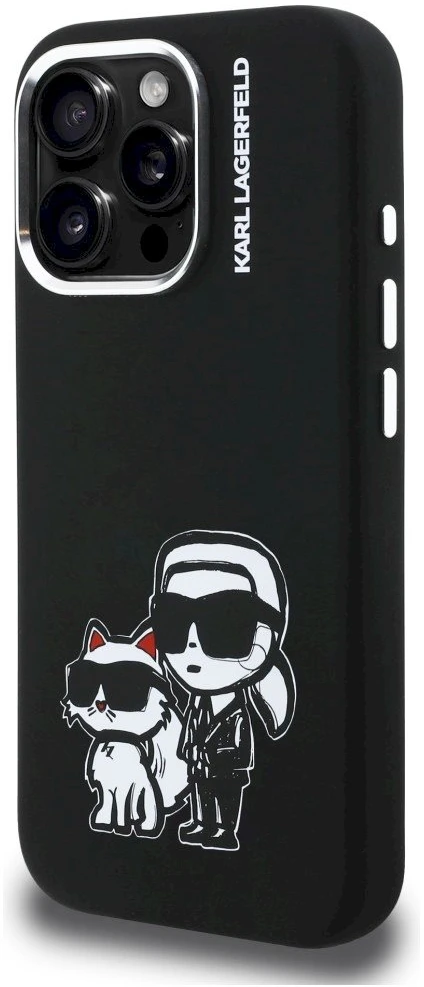 „Karl Lagerfeld“ silikoninis „Karl&Choupette Sketch MagSafe“ dėklas, skirtas „iPhone 16 Pro“ – Juodas