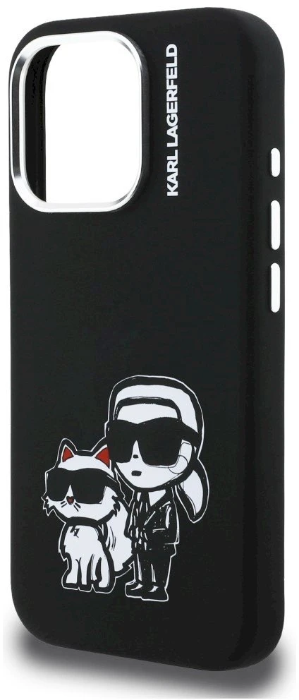 „Karl Lagerfeld“ silikoninis „Karl&Choupette Sketch MagSafe“ dėklas, skirtas „iPhone 16 Pro“ – Juodas