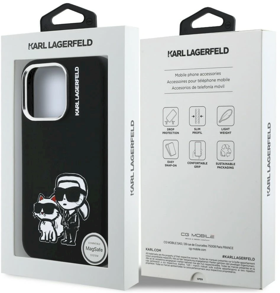 „Karl Lagerfeld“ silikoninis „Karl&Choupette Sketch MagSafe“ dėklas, skirtas „iPhone 16 Pro“ – Juodas
