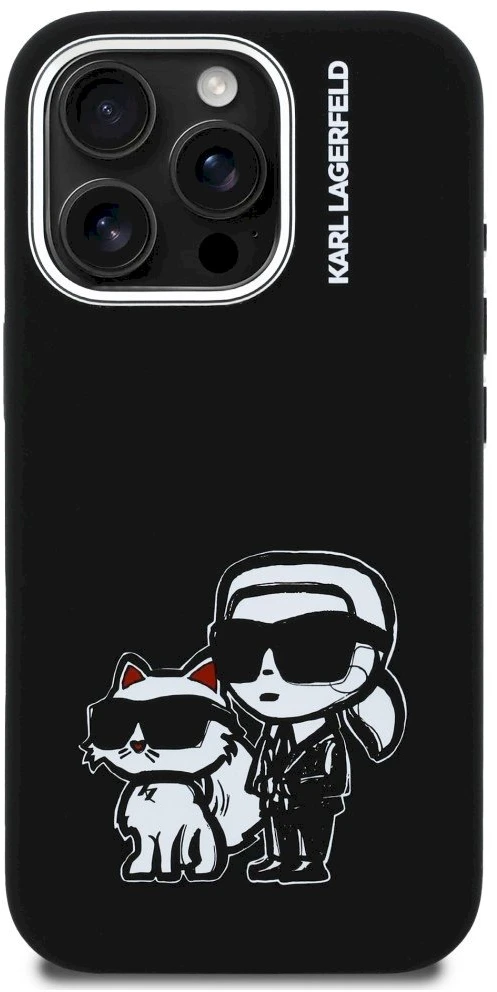 „Karl Lagerfeld“ silikoninis „Karl&Choupette Sketch MagSafe“ dėklas, skirtas „iPhone 16 Pro“ – Juodas