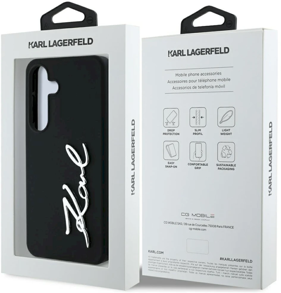 Dėklas Karl Lagerfeld Silicone Metal Signature Logo Samsung Galaxy S25 juodos spalvos
