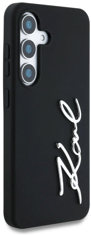 Dėklas Karl Lagerfeld Silicone Metal Signature Logo Samsung Galaxy S25 juodos spalvos