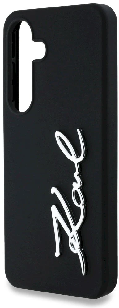 Dėklas Karl Lagerfeld Silicone Metal Signature Logo Samsung Galaxy S25 juodos spalvos