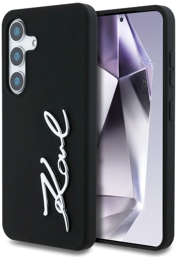 Dėklas Karl Lagerfeld Silicone Metal Signature Logo Samsung Galaxy S25 juodos spalvos